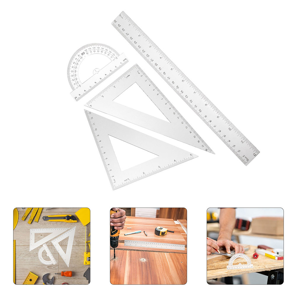 Ruler Set Transparent - 2Sets Geometry Tool Set Clear Protractor