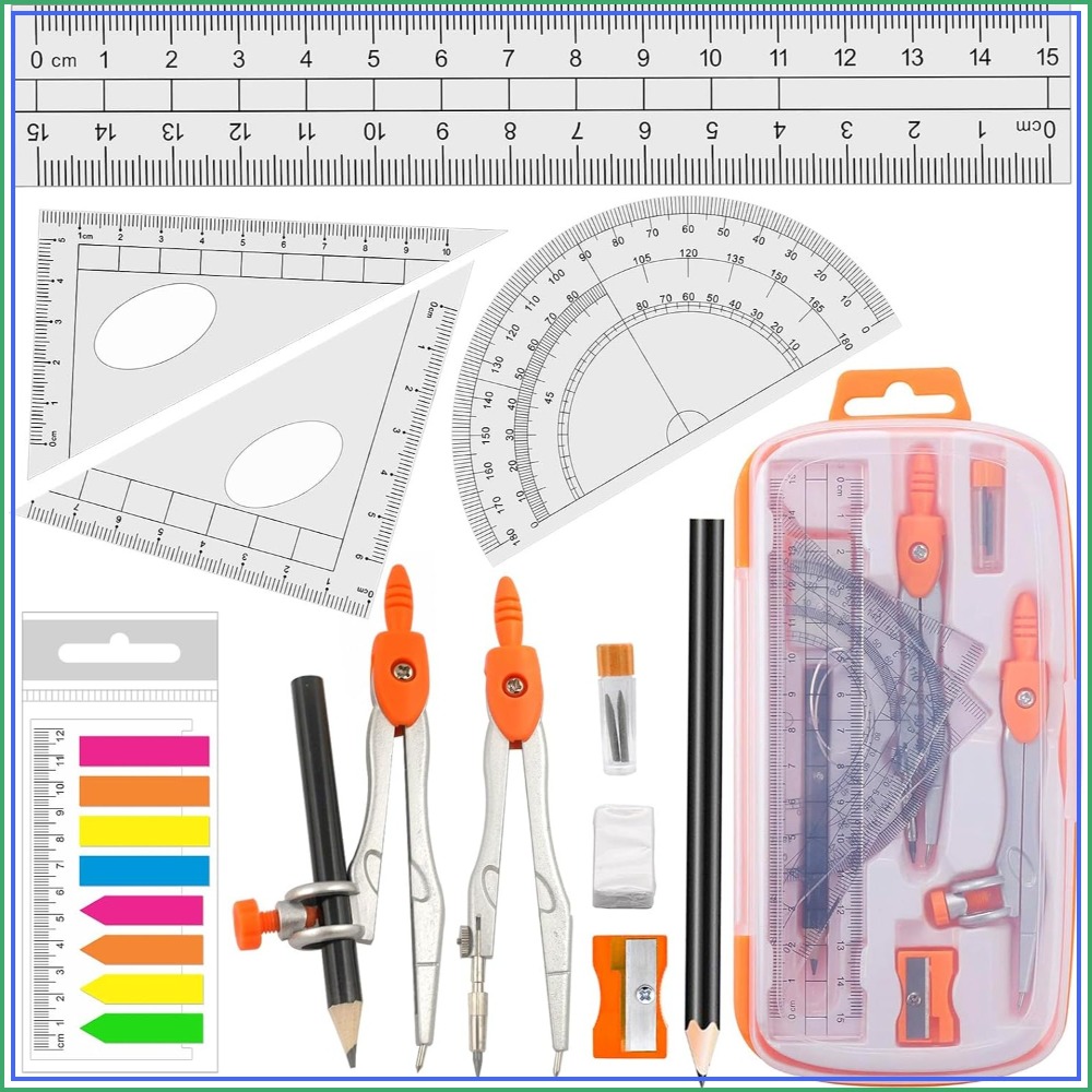 Compass Geometry Set - Geometry Compass Set with Protractor, Ruler,