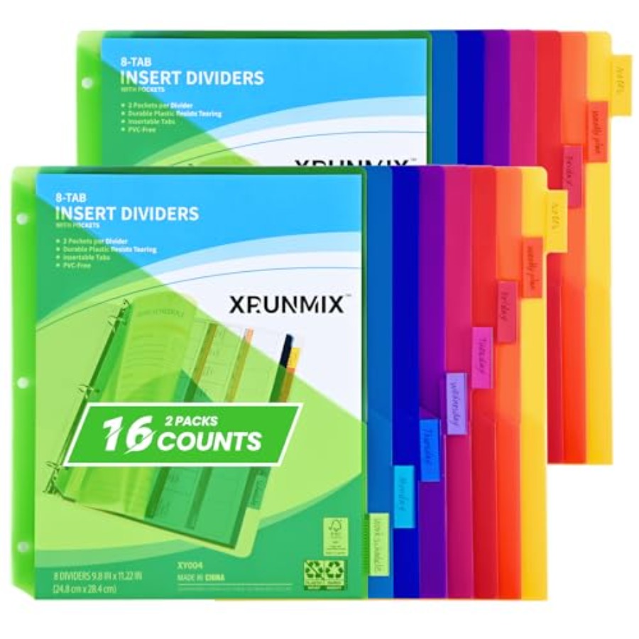 Index Tab Divider - 8-Tab Binder Dividers - Index Pockets