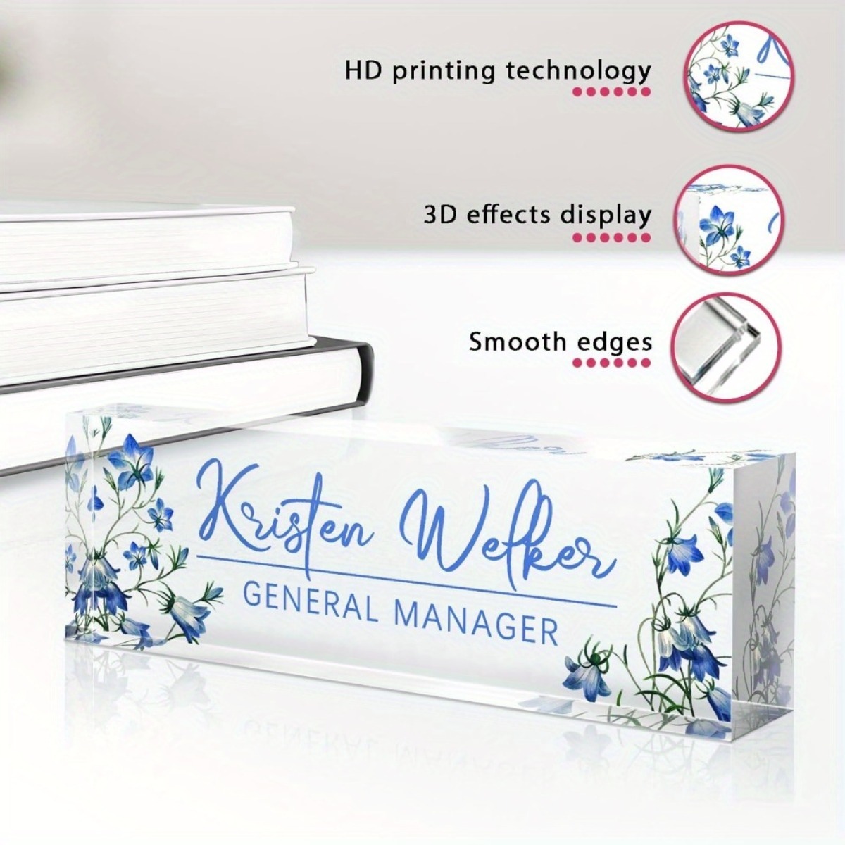 [2D Flat] Blue Floral Theme Cu - Desk Name Plate บทวิจารณ์และราคา