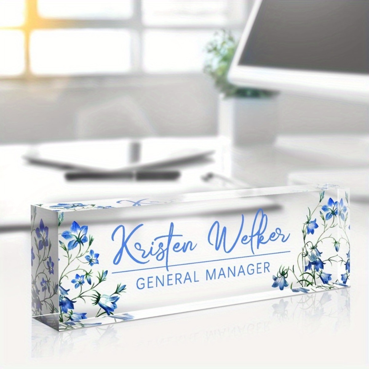 [2D Flat] Blue Floral Theme Cu - Desk Name Plate บทวิจารณ์และราคา