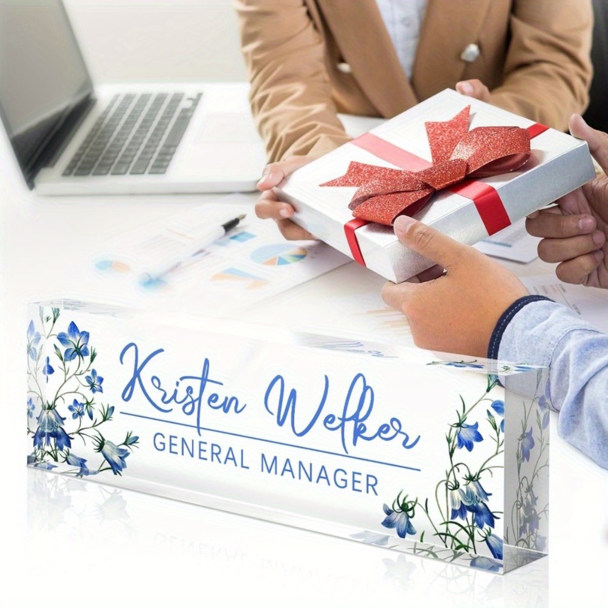 [2D Flat] Blue Floral Theme Cu - Desk Name Plate บทวิจารณ์และราคา