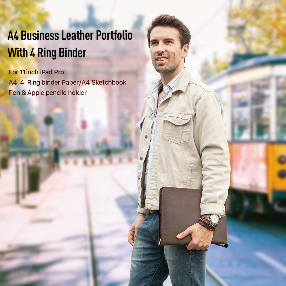 Luxury Retro A4 Cowhide Busine - Portfolio Folder Zip บทวิจารณ์และราคา