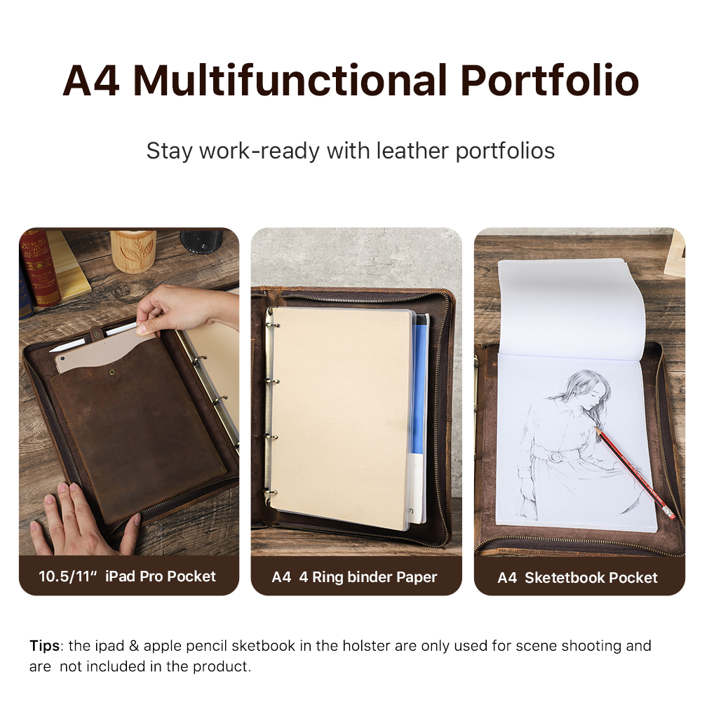 Luxury Retro A4 Cowhide Busine - Portfolio Folder Zip บทวิจารณ์และราคา