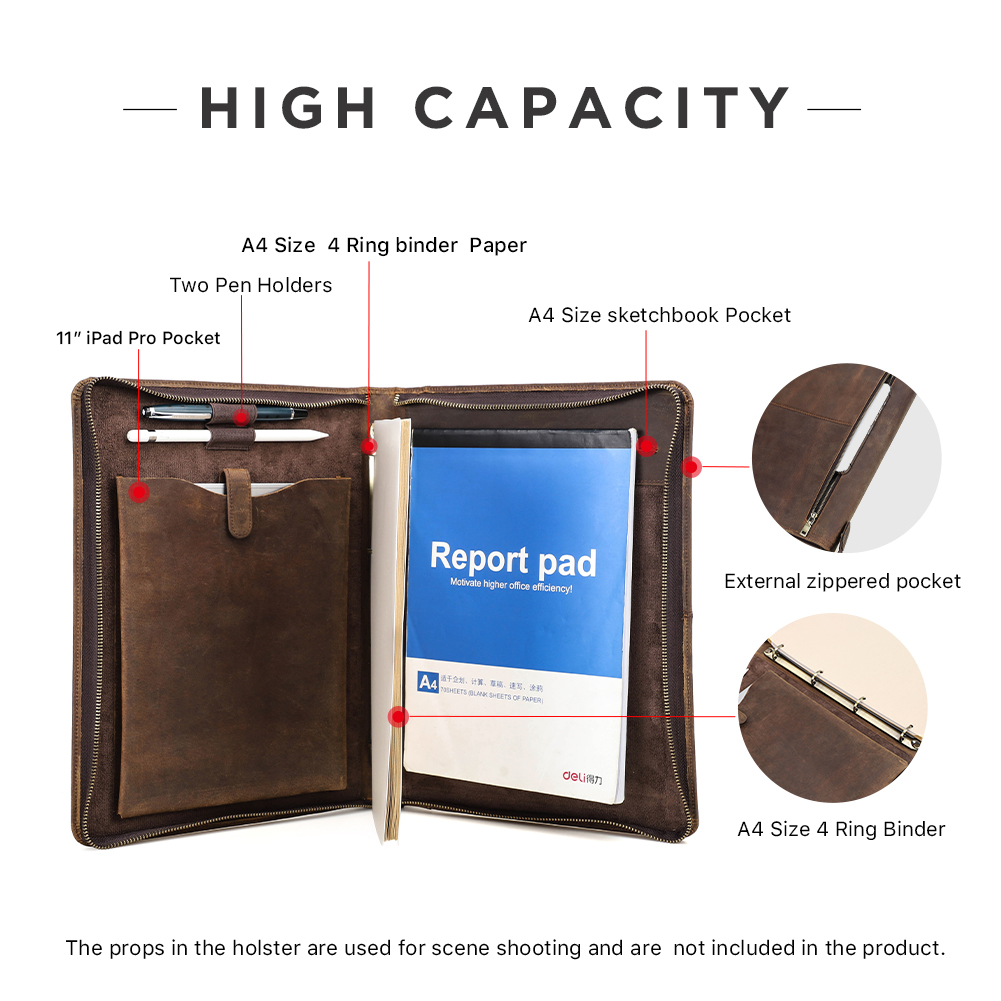 Luxury Retro A4 Cowhide Busine - Portfolio Folder Zip บทวิจารณ์และราคา