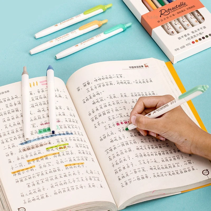 6Colors/set Morandi Retractabl - Highlighter Set Pastel บทวิจารณ์และราคา