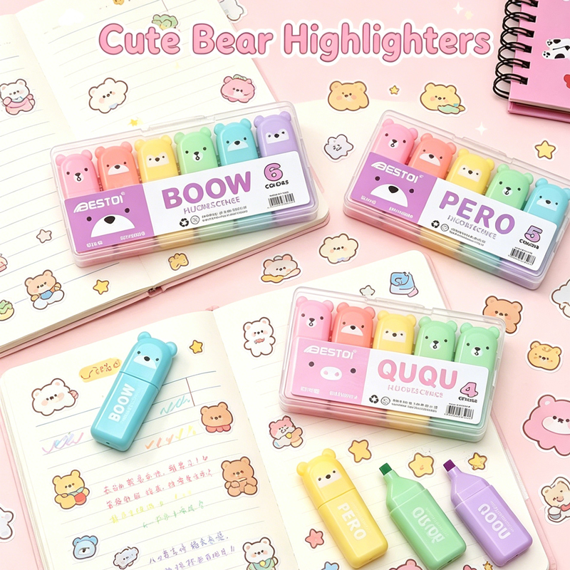 4/6/12 Pcs Kawaii Bear Highlig - Highlighter Set Pastel บทวิจารณ์และราคา
