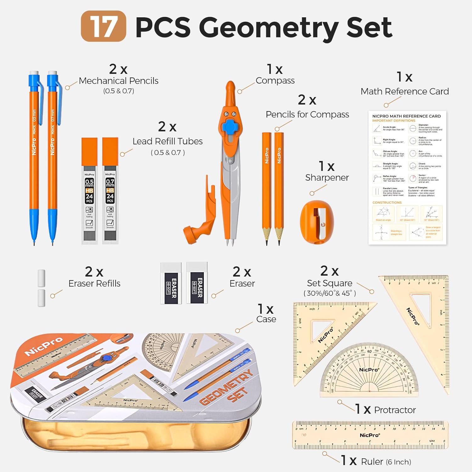 17 PCS Geometry Set for Studen - Compass Geometry Set บทวิจารณ์และราคา