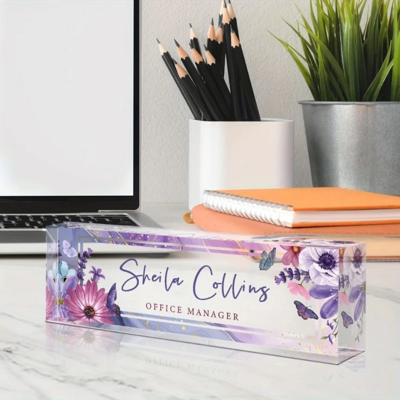 [2D Flat] Purple Flower Custom - Desk Name Plate บทวิจารณ์และราคา