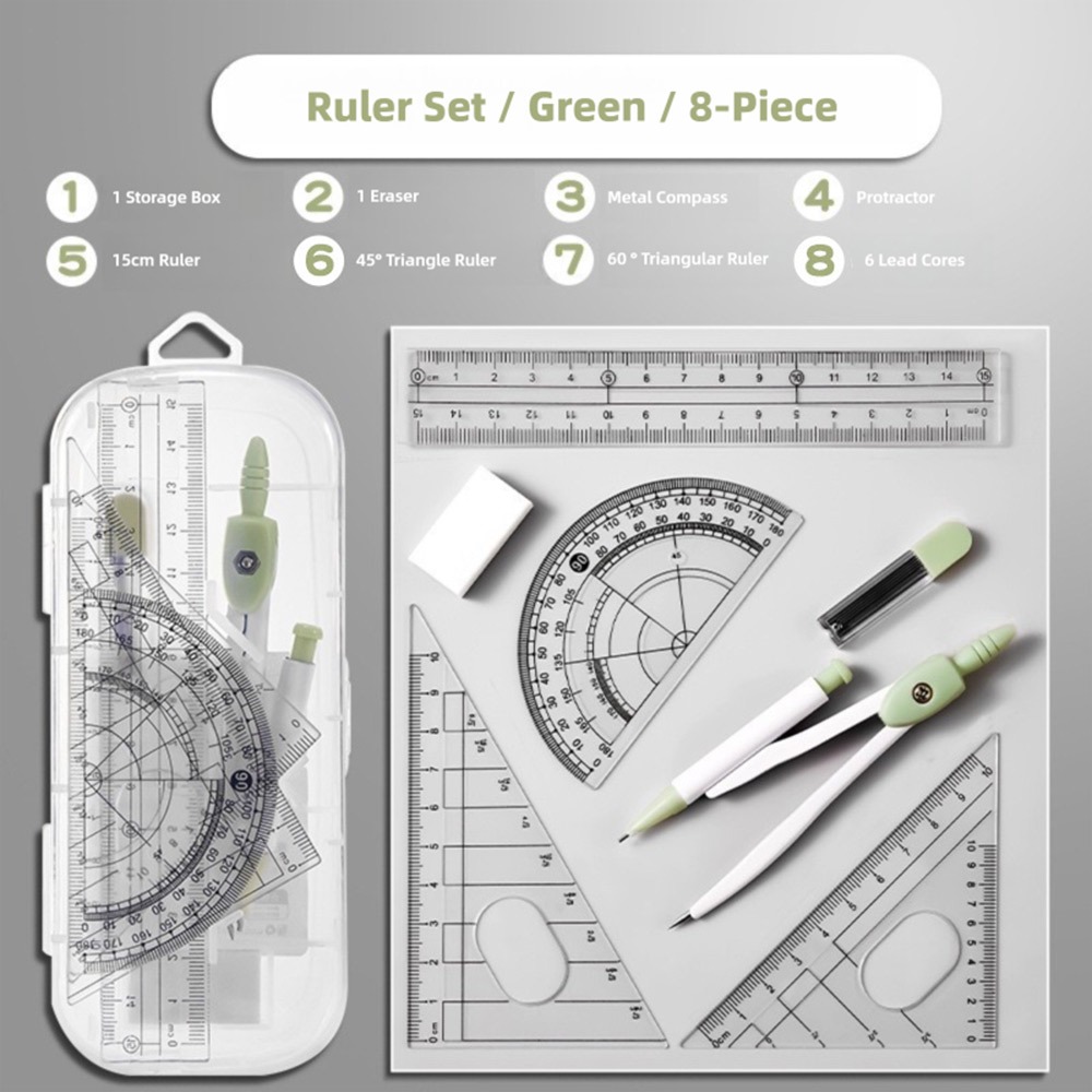 8PCS/Set Plastic Ruler Compass - Ruler Set Transparent บทวิจารณ์และราคา