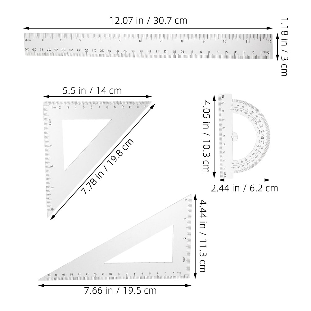 2Sets Geometry Tool Set Clear  - Ruler Set Transparent บทวิจารณ์และราคา