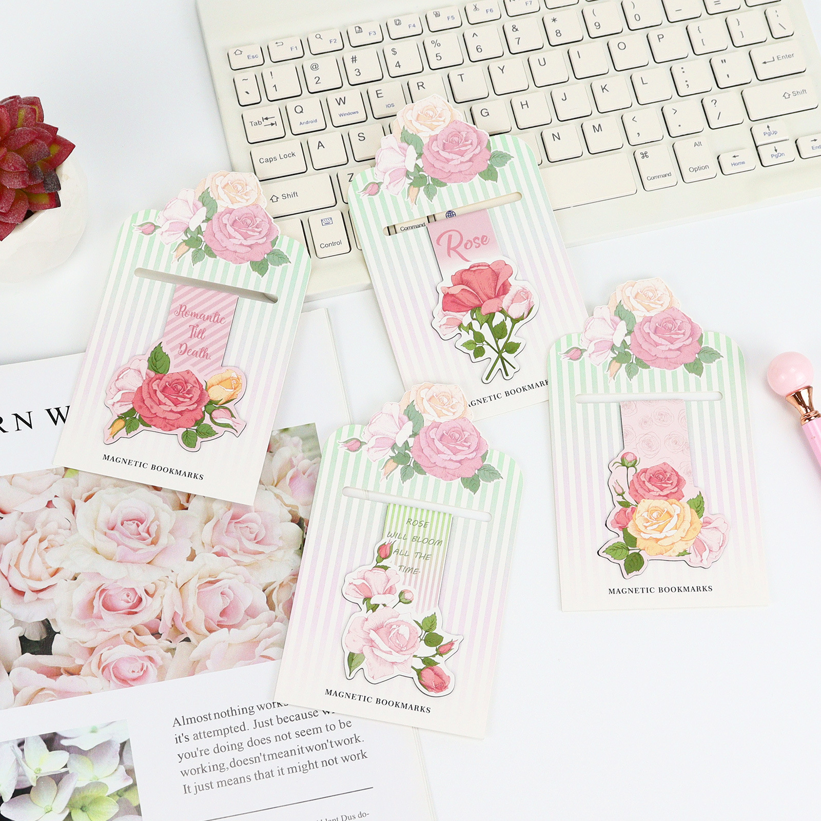Pink Rose Blossom Alien Magnet - Bookmark Magnetic Clip บทวิจารณ์และราคา